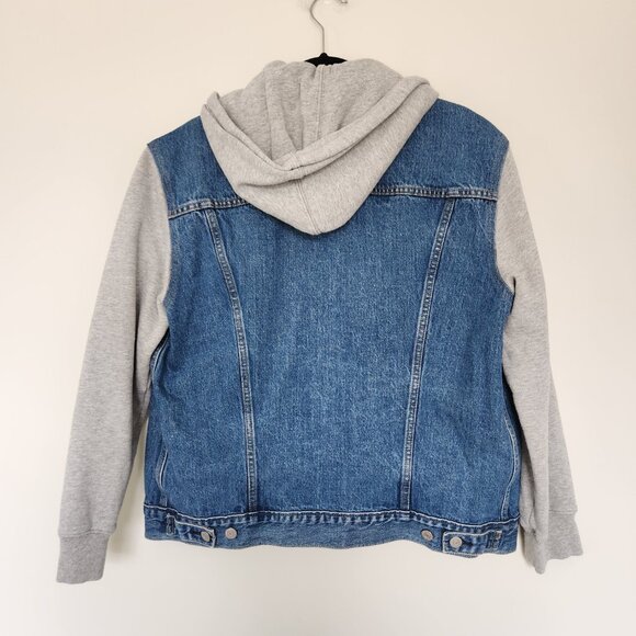 Levis Hybrid Hoodie Trucker Jacket Mens Large L Blue Gray 100% Cotton Denim EUC - Picture 8 of 8